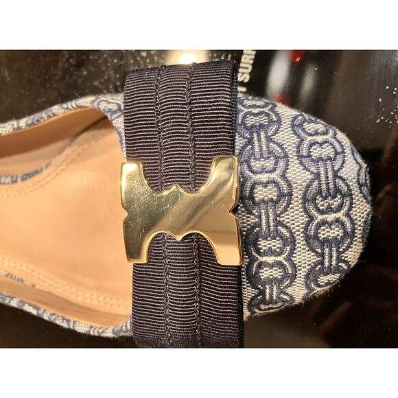 TORY BURCH Navy Blue Gemini Chain Link Leather Comfort Loafers Shoes Sz. 9 - Picture 9 of 11